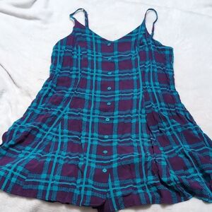 Purple and Teal Plaid Dress With Pockets